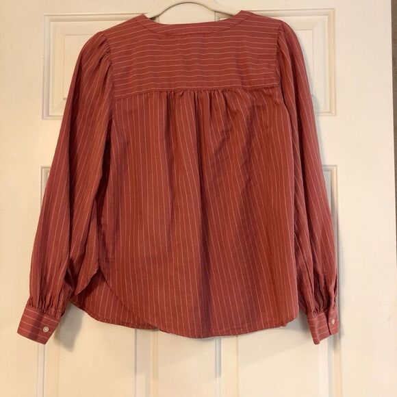 Loft Women’s Button Down Long Sleeve Blouse Pink White Size Small - Picture 3 of 10